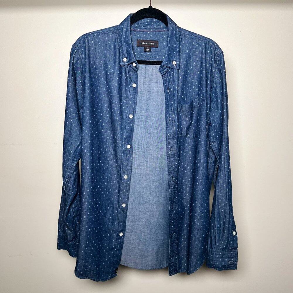 ADAM LEVINE DENIM NAVY BLUE LIGHTWEIGHT BUTTON DOWN SHIRT